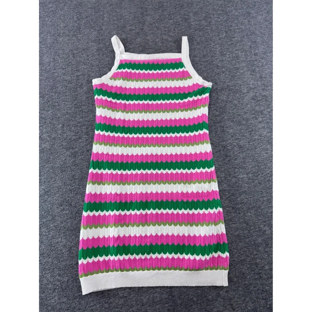 Rare Editions Girls Pink Green White Chevron Stripe Knit Sweater Dress Size 16